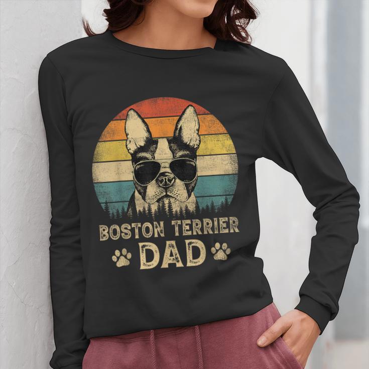 Vintage Boston Terrier Dad Dog Lovers Father's Day Tee Women Long Sleeve T-Shirt, Couple Gifts, Boston Terrier Dad Gifts, funny design