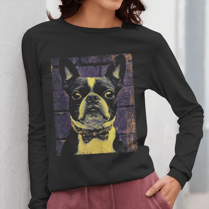 Vintage Boston Terrier Dog Women Long Sleeve T-Shirt, funny design