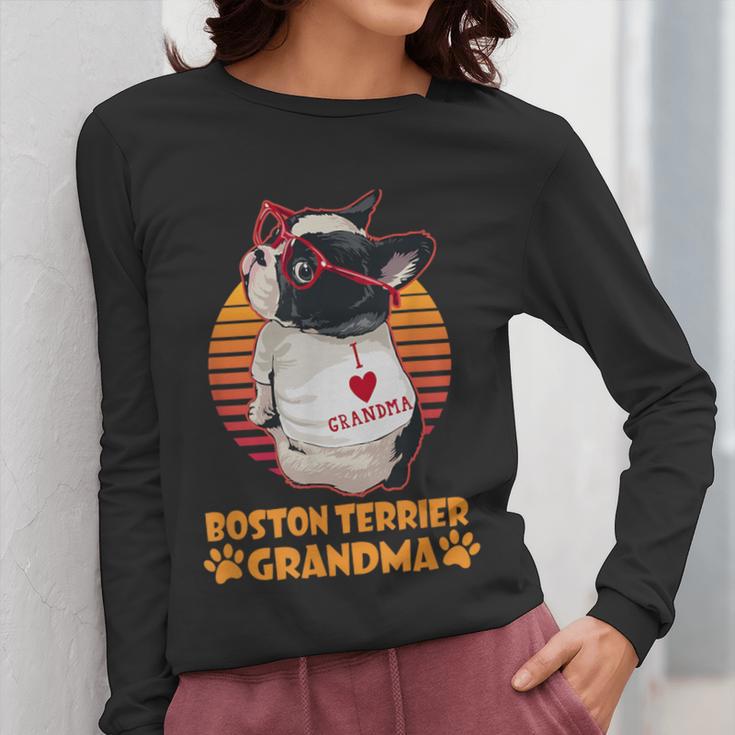 Vintage Boston Terrier Grandma Wear Sunglasses Dog Lover Men Women Girls Kids Women Long Sleeve T-Shirt, funny design