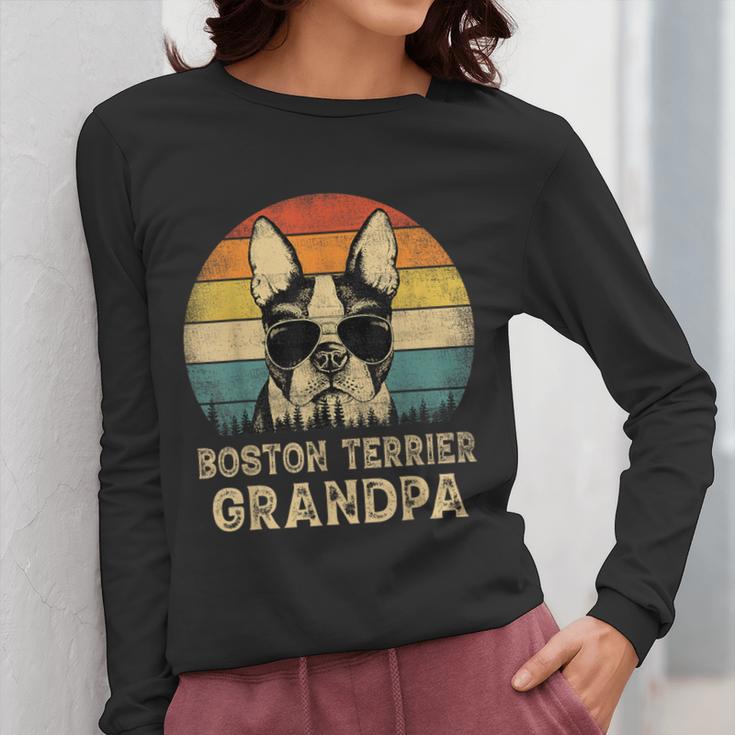 Vintage Boston Terrier Grandpa Dog Lovers Father's Day Women Long Sleeve T-Shirt, funny design