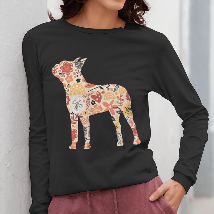 Vintage Floral Boston Terrier For Dog Lover Women Long Sleeve T-Shirt, funny design