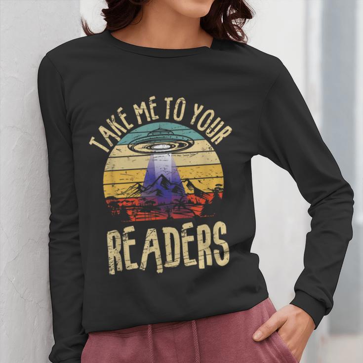 Vintage Take Me To Your Readers English Teacher Alien Space Men Women Women Long Sleeve T-Shirt, English Teacher Gifts, funny design