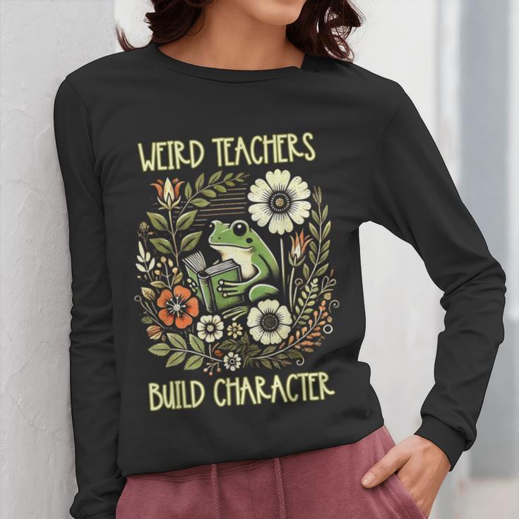 Weird Teachers Build Character Frog Reading Book Librarian Women Long Sleeve T-Shirt, funny design Weird Teachers Build Character Frog Reading Book Librarian Women Long Sleeve T-Shirt, funny design