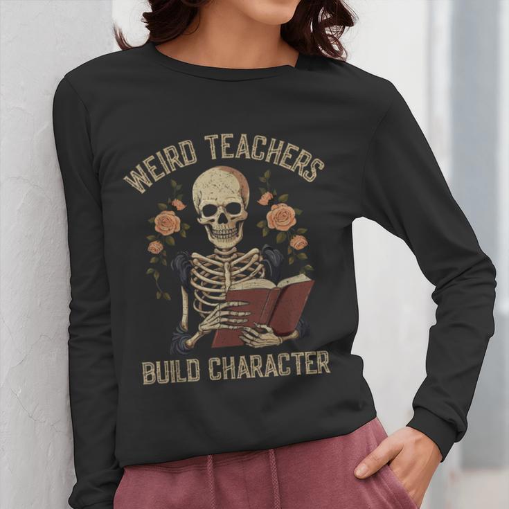 Weird Teachers Build Character Skeleton Book Halloween Women Women Long Sleeve T-Shirt, funny design Weird Teachers Build Character Skeleton Book Halloween Women Women Long Sleeve T-Shirt, funny design