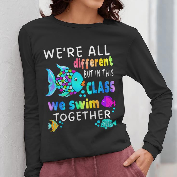 We'Re All Different But We Swim Together Elementary Teacher Women Long Sleeve T-Shirt, funny design
