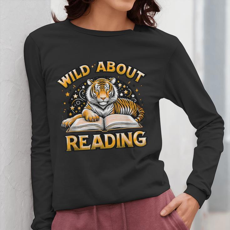 Wild About Reading Tiger For Teachers & Students Women Long Sleeve T-Shirt, funny design Wild About Reading Tiger For Teachers & Students Women Long Sleeve T-Shirt, funny design