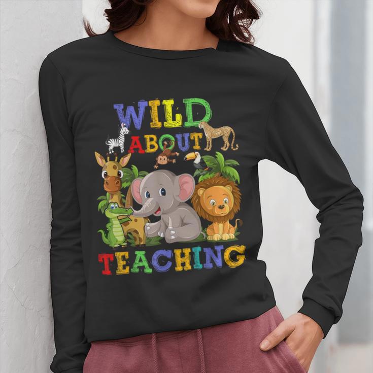 Wild About Teaching Safari Jungle School Teacher Women Long Sleeve T-Shirt, funny design Wild About Teaching Safari Jungle School Teacher Women Long Sleeve T-Shirt, funny design