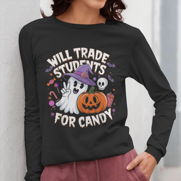 Will Trade Students For Candy Halloween Teacher Women Long Sleeve T-Shirt, funny design Will Trade Students For Candy Halloween Teacher Women Long Sleeve T-Shirt, funny design
