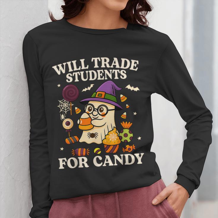 Will Trade Students For Candy Teacher Ghost Halloween Women Long Sleeve T-Shirt, funny design Will Trade Students For Candy Teacher Ghost Halloween Women Long Sleeve T-Shirt, funny design