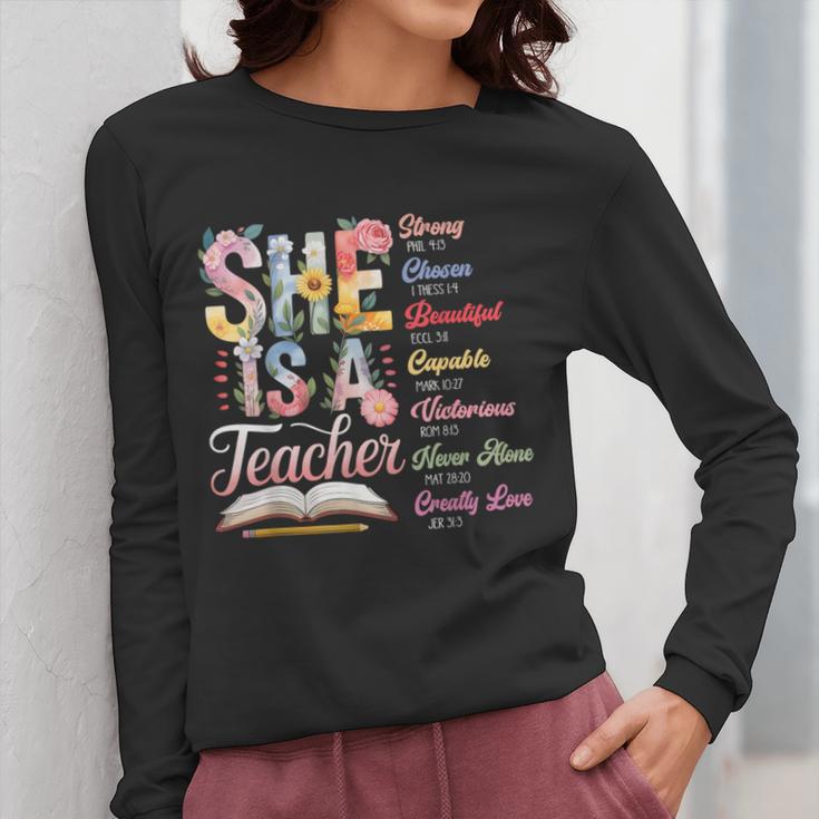 Women Bible Verse Christian Teacher God Says Back To School Women Long Sleeve T-Shirt, funny design