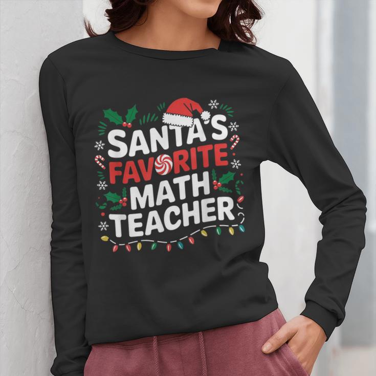 Xmas Lighting Santa's Favorite Math Teacher Christmas Women Long Sleeve T-Shirt, funny design