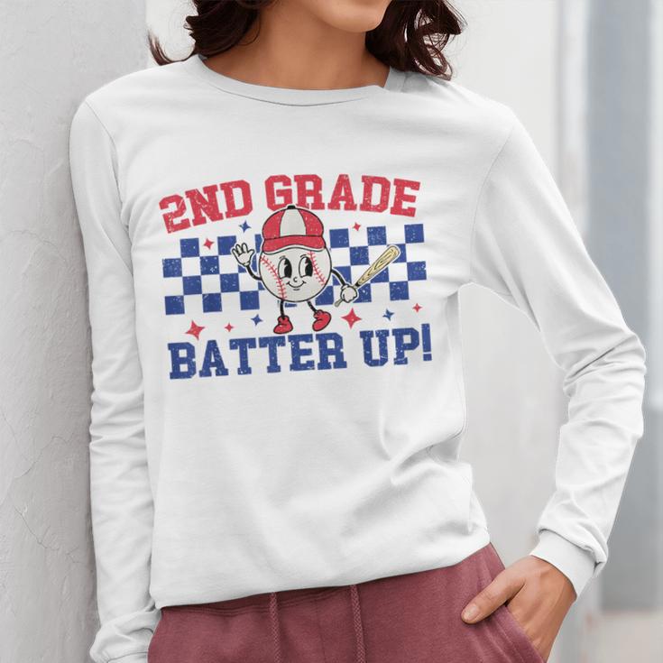 2nd Grade Batter Up Back To School Baseball Teacher Kids Women Long Sleeve T-Shirt, 2nd Grade Teacher Gifts, funny design