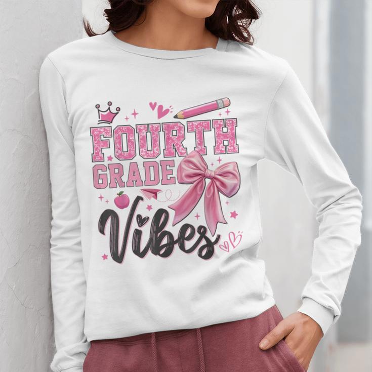 4th Fourth Grade Vibes Back To School Coquette Teacher Girl Women Long Sleeve T-Shirt, 4th Grade Teacher Gifts, funny design 4th Fourth Grade Vibes Back To School Coquette Teacher Girl Women Long Sleeve T-Shirt, 4th Grade Teacher Gifts, funny design