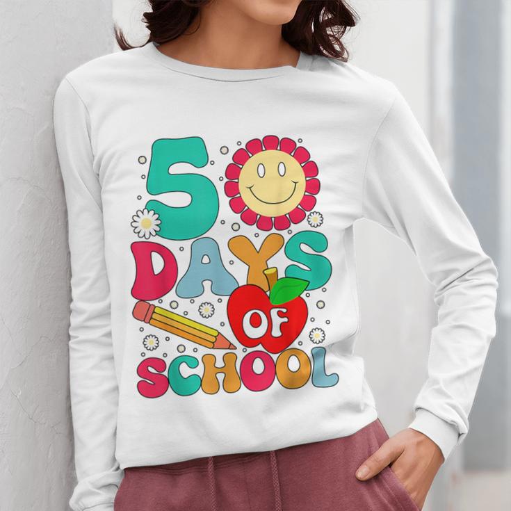 50 Days Of School Teacher Happy 50th Day Of School Kids Women Long Sleeve T-Shirt, funny design 50 Days Of School Teacher Happy 50th Day Of School Kids Women Long Sleeve T-Shirt, funny design