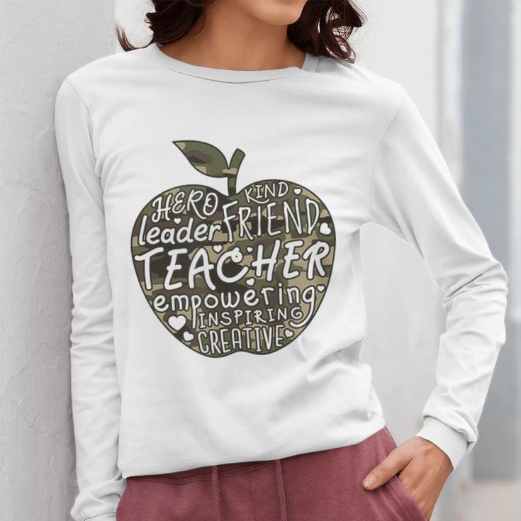 Apple Camoflauge Clothing Camo Student Teacher Cute School Women Long Sleeve T-Shirt, funny design