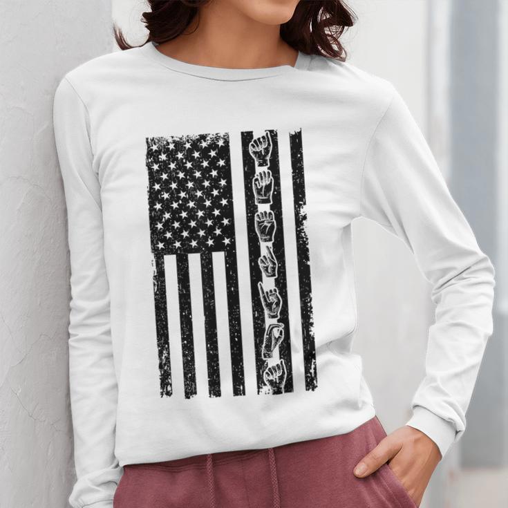 ASL Flag Sign Language Deaf ASL Teacher For Men Women Women Long Sleeve T-Shirt, funny design ASL Flag Sign Language Deaf ASL Teacher For Men Women Women Long Sleeve T-Shirt, funny design
