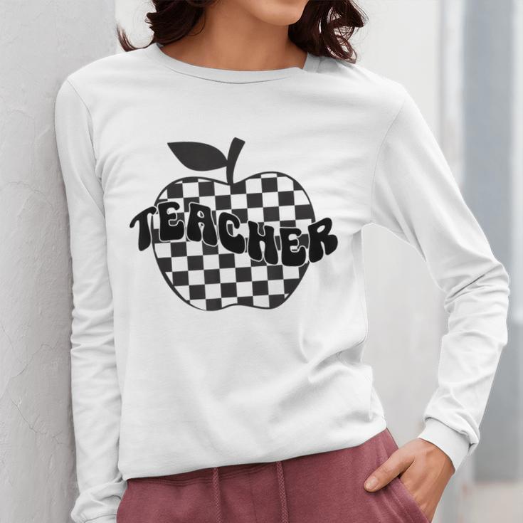 Back To School Checkered Apple Teacher Checkerboard Teacher For Men Women Girls Kids Women Long Sleeve T-Shirt, funny design