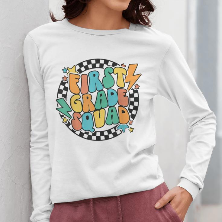 Back To School Groovy Teacher 1st First Grade Crew Squad Women Long Sleeve T-Shirt, Groovy Teacher Gifts, First Grade Teacher Gifts, funny design