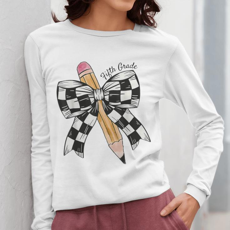 Back To School Hello Fifth Grade Teacher Coquette Pencil Bow Women Long Sleeve T-Shirt, funny design Back To School Hello Fifth Grade Teacher Coquette Pencil Bow Women Long Sleeve T-Shirt, funny design