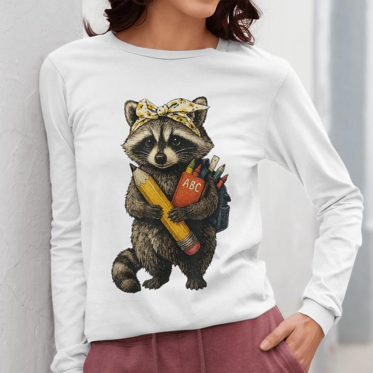Back To School Raccoon Teachers Student Kids Women Long Sleeve T-Shirt, funny design