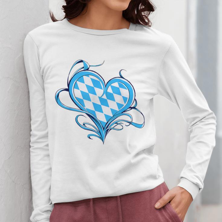 Bavarian Flag As Heart Blue Diamond Bavaria Women Long Sleeve T-Shirt, funny design
