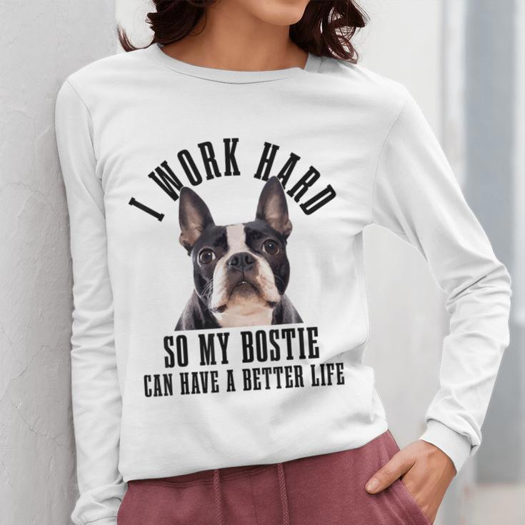 Bostie Mama Dog Dad Boston Terrier For Men Women Women Long Sleeve T-Shirt, Couple Gifts, Boston Terrier Dad Gifts, funny design