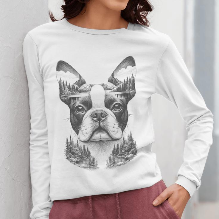 Boston Terrier Dog Bostie Nature Memorial Idea Men Women Women Long Sleeve T-Shirt, funny design