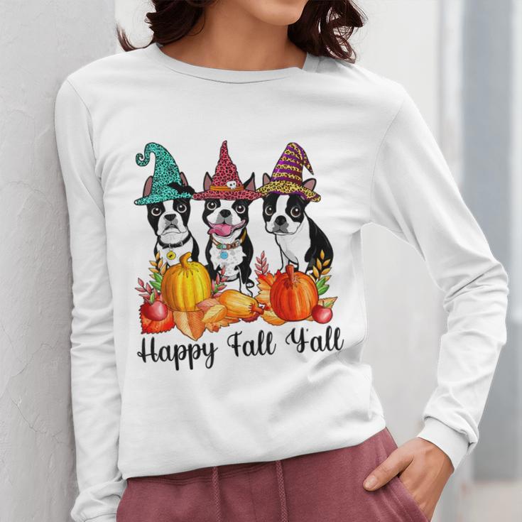 Boston Terrier Dog Lover Fall Ya'Ll Halloween Costume Men Women Women Long Sleeve T-Shirt, Boston Terrier Halloween Gifts, funny design