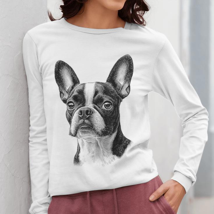 Boston Terrier Dog Motif Pet Illustration Boston Terrier For Men Women Kids Women Long Sleeve T-Shirt, funny design