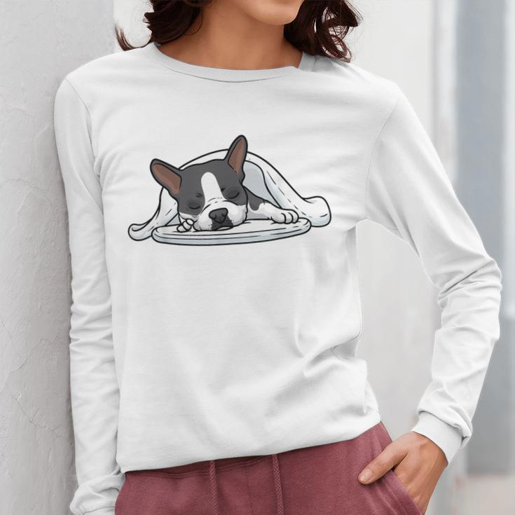 Boston Terrier Dog Official Sleeping Men Women Girls Kids Women Long Sleeve T-Shirt, funny design