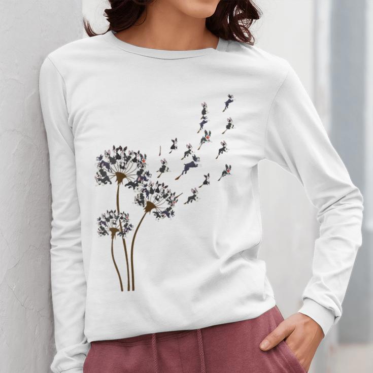 Boston Terrier Flower Fly Dandelion Dog Lover Dog Dad Women Long Sleeve T-Shirt, Couple Gifts, Boston Terrier Dad Gifts, funny design