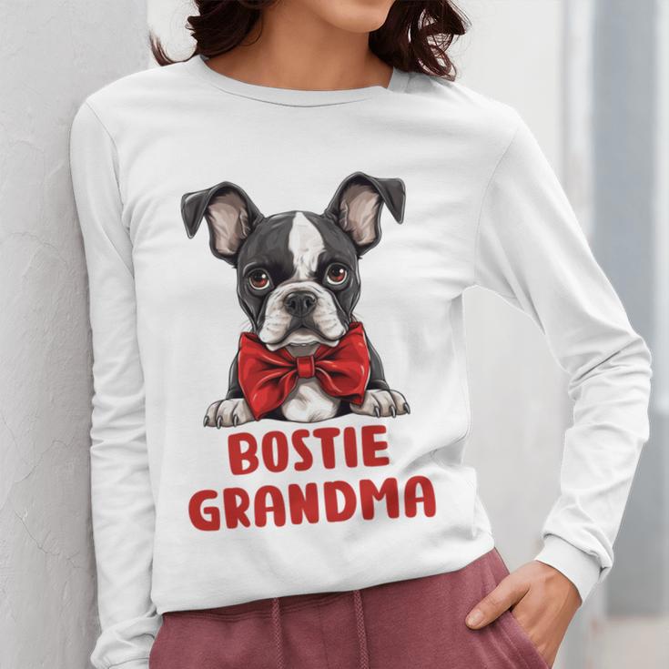 Boston Terrier Grandma Dog Lovers Puppy Bostie Owner Women Long Sleeve T-Shirt, funny design