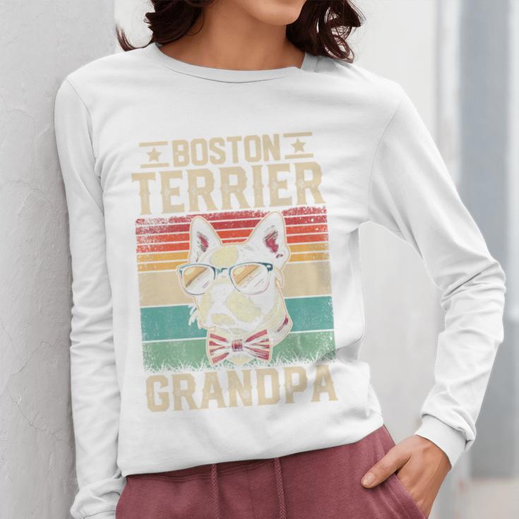 Boston Terrier Grandpa Dog Lover Father's Day Premium Women Long Sleeve T-Shirt, funny design
