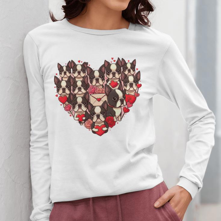 Boston Terrier Heart Valentine Boston Terrier Women Long Sleeve T-Shirt, funny design