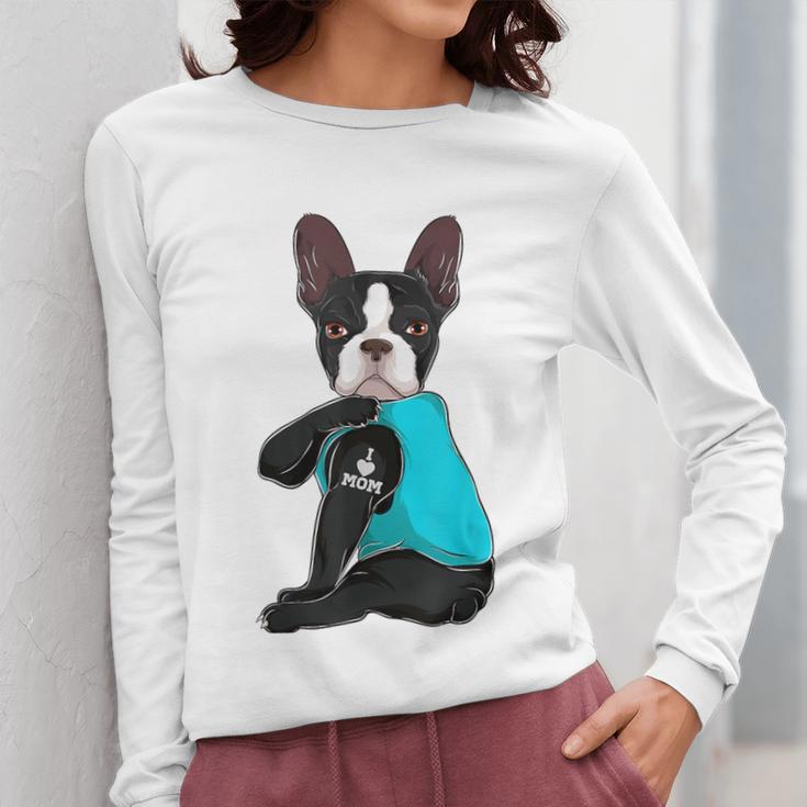 Boston Terrier I Love Mom Apparel Women Long Sleeve T-Shirt, Couple Gifts, Mom Gifts, Boston Terrier Mom Gifts, funny design