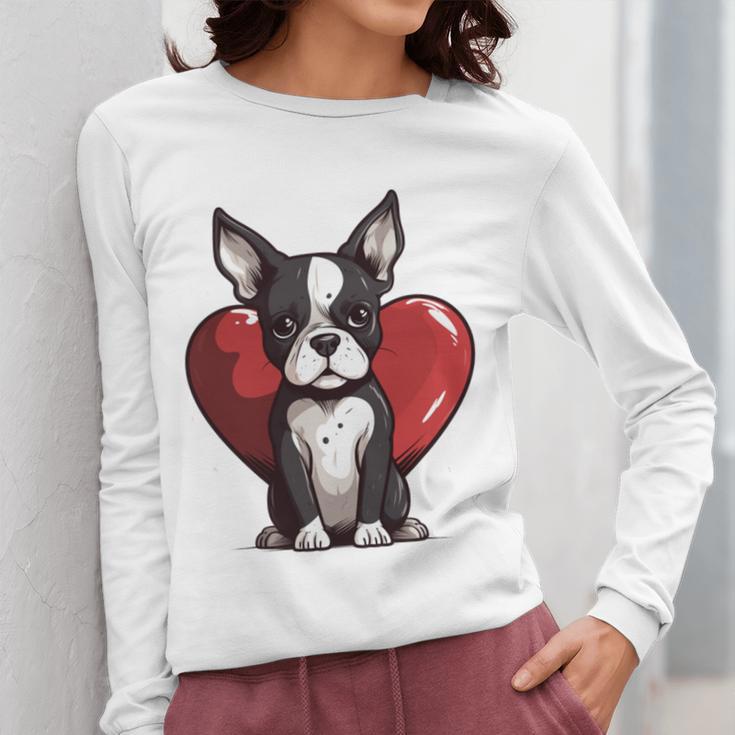 Boston Terrier Mom Dad Bostie Dog Lover Valentines Day Women Long Sleeve T-Shirt, Couple Gifts, Mom Gifts, Boston Terrier Dad Gifts, Boston Terrier Mom Gifts, funny design