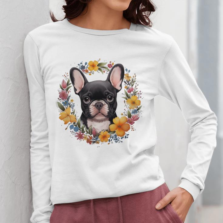 Boston Terrier Mom Floral Bostie Dog Lover Flowers Cute Women Long Sleeve T-Shirt, Couple Gifts, Mom Gifts, Boston Terrier Mom Gifts, funny design