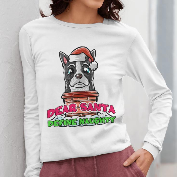 Boston Terrier Santa Claus Christmas Dog Women Long Sleeve T-Shirt, Boston Terrier Christmas Gifts, funny design