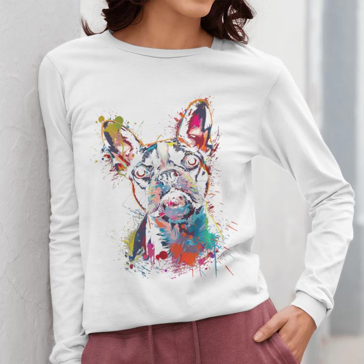 Boston Terrier Splash Women Long Sleeve T-Shirt, funny design