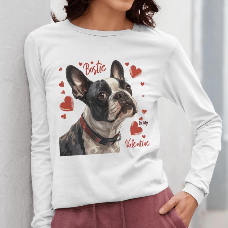 Boston Terrier Is My Valentine Cute Pet Dog Owner Valentine Women Long Sleeve T-Shirt, funny design