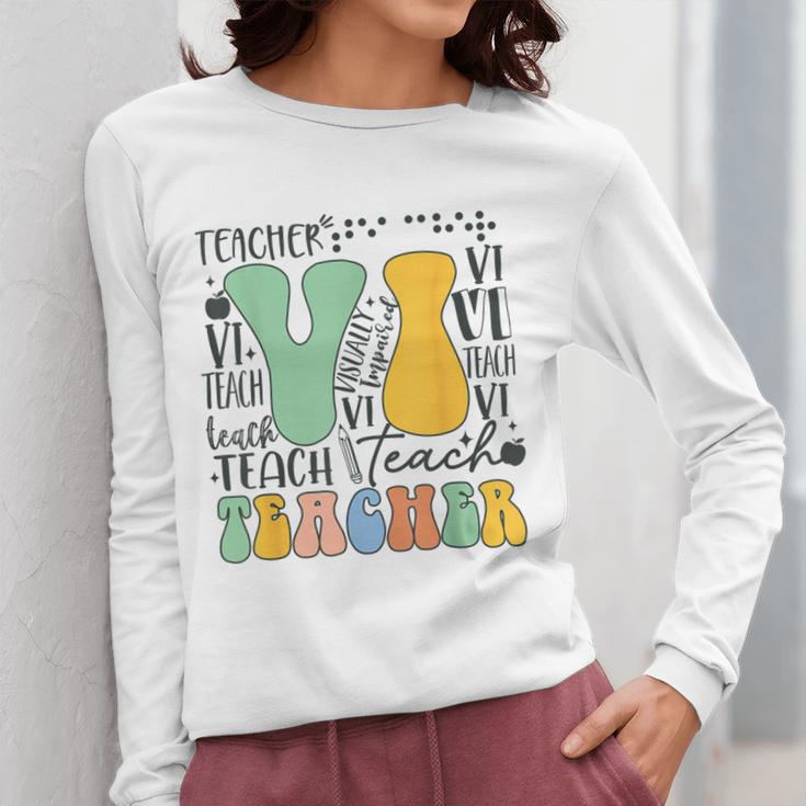 Braille Teacher Of The Visually Impaired Groovy VI Teacher Women Long Sleeve T-Shirt, Groovy Teacher Gifts, funny design Braille Teacher Of The Visually Impaired Groovy VI Teacher Women Long Sleeve T-Shirt, Groovy Teacher Gifts, funny design