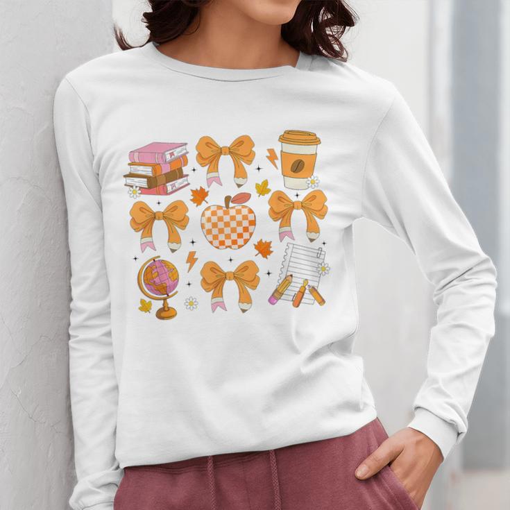 Coquette Bow Teacher Thanksgiving Fall Autumn Girls Women Women Long Sleeve T-Shirt, funny design Coquette Bow Teacher Thanksgiving Fall Autumn Girls Women Women Long Sleeve T-Shirt, funny design
