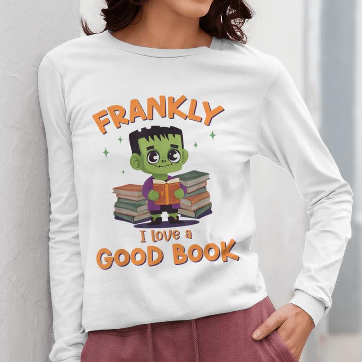 Cute Halloween Teacher Librarian Frankenstein Reading Books Women Long Sleeve T-Shirt, funny design