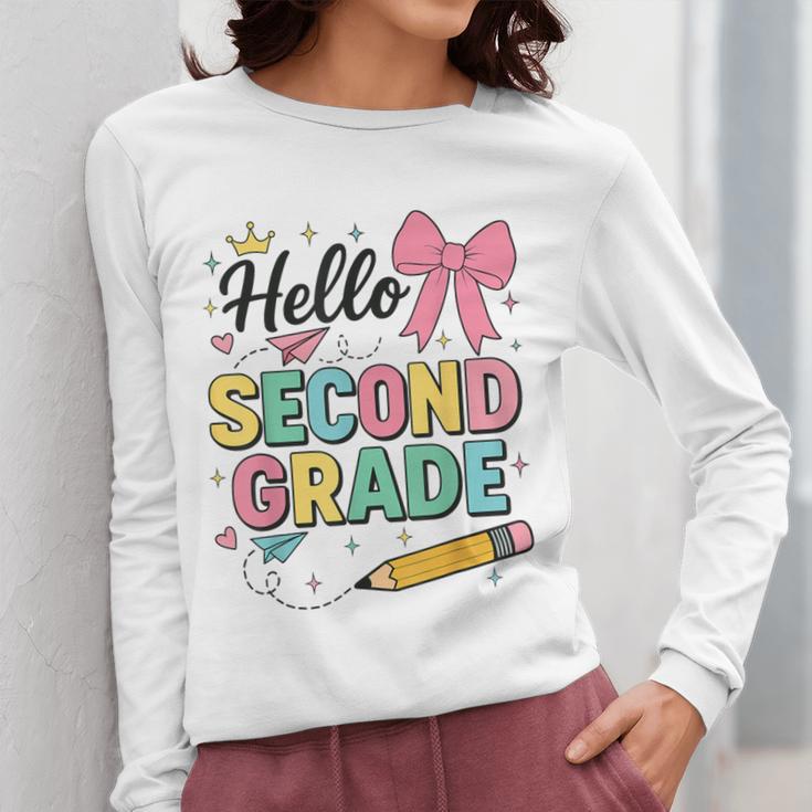 Cute Hello Second Grade Back To School Coquette Teacher Girl Women Long Sleeve T-Shirt, funny design Cute Hello Second Grade Back To School Coquette Teacher Girl Women Long Sleeve T-Shirt, funny design