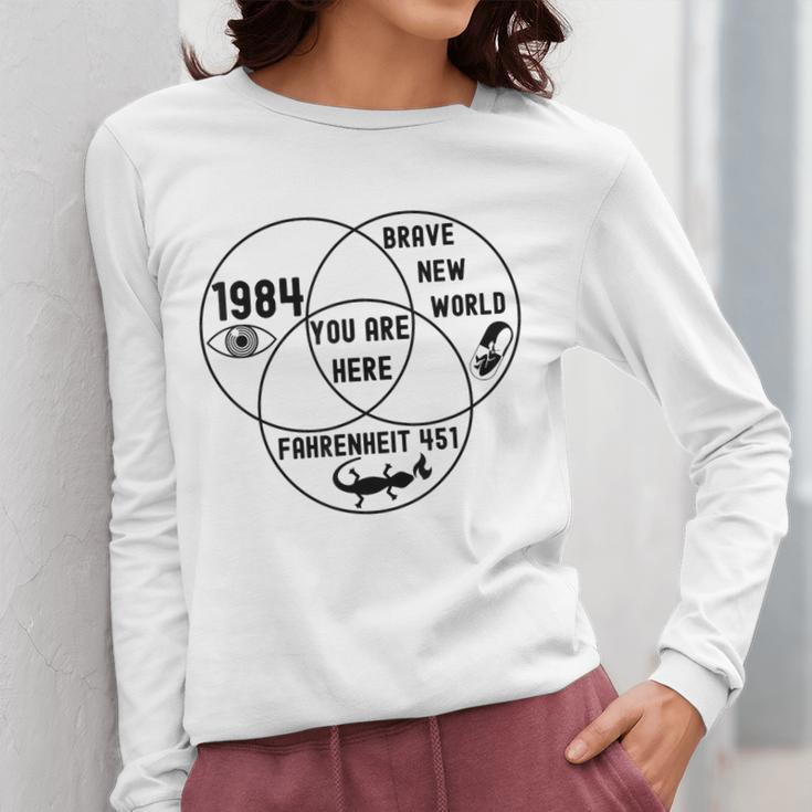 You Are Here Dystopian Venn Diagram English Teacher Bk Women Long Sleeve T-Shirt, English Teacher Gifts, funny design