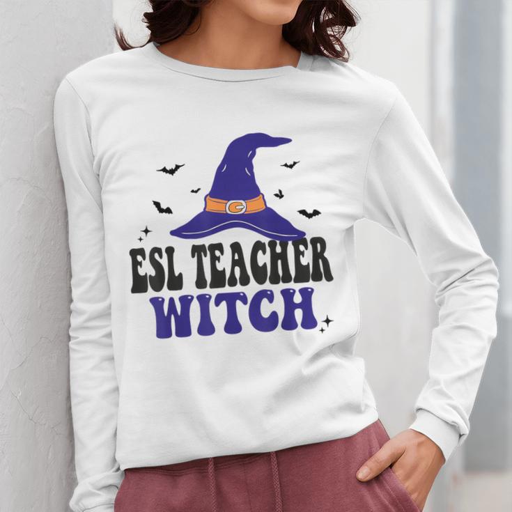 ESL Teacher Witch Halloween Matching Group Costume Women Long Sleeve T-Shirt, Esl Teacher Gifts, funny design