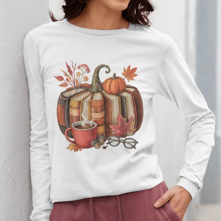 Fall Book Pumpkin Retro Reading Halloween Teacher Women Long Sleeve T-Shirt, funny design Fall Book Pumpkin Retro Reading Halloween Teacher Women Long Sleeve T-Shirt, funny design