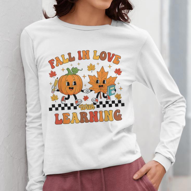 Fall In Love With Learning Teacher Student Autumn Pumpkin Women Long Sleeve T-Shirt, funny design Fall In Love With Learning Teacher Student Autumn Pumpkin Women Long Sleeve T-Shirt, funny design