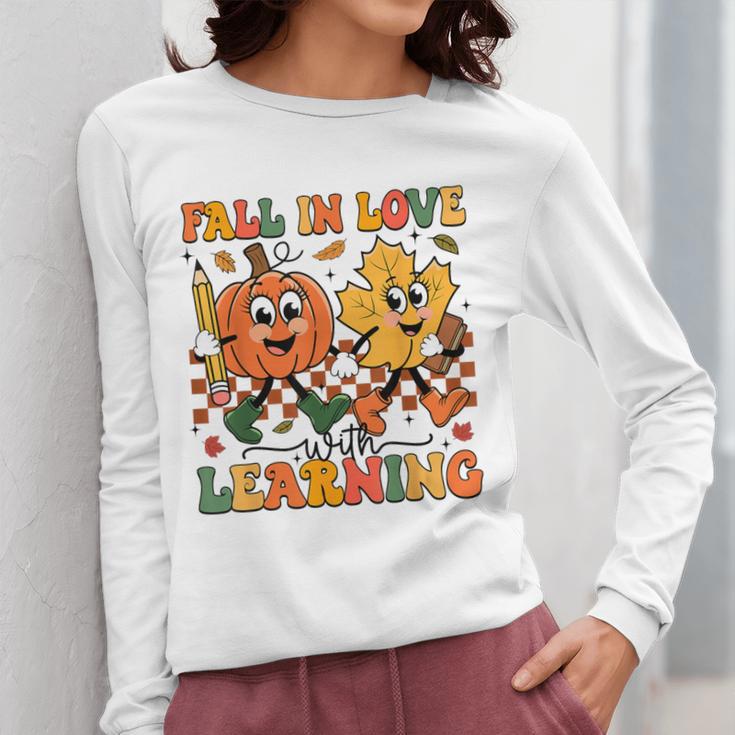 Fall In Love With Learning Thanksgiving Teacher Student Women Long Sleeve T-Shirt, funny design Fall In Love With Learning Thanksgiving Teacher Student Women Long Sleeve T-Shirt, funny design