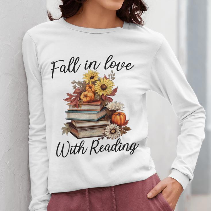 Fall In Love With Reading Book Autumn Teachers Pumpkins Women Long Sleeve T-Shirt, funny design Fall In Love With Reading Book Autumn Teachers Pumpkins Women Long Sleeve T-Shirt, funny design